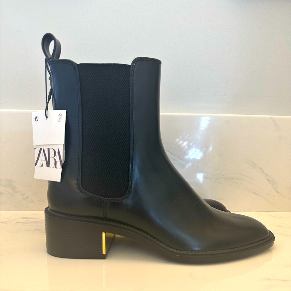 Zara metal trim block heel ankle Chelsea Boots Brand new with tags